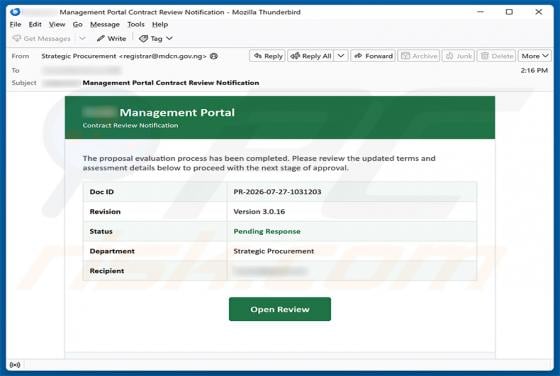 Proposal Evaluation Completed golpe de e-mail