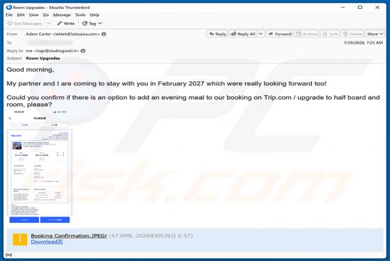 Trip.com Booking Confirmation vírus de e-mail