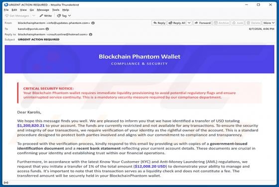 Phantom Wallet Identity Confirmation golpe de e-mail