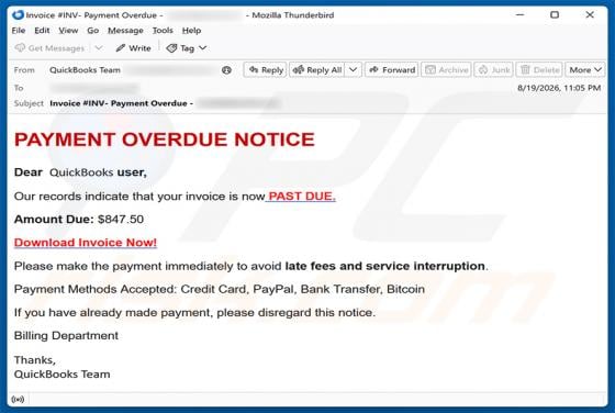 QuickBooks - Payment Overdue golpe de e-mail