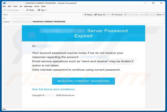 Server Password Expired golpe de e-mail