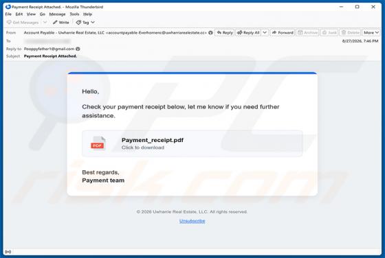 Payment Receipt golpe de e-mail