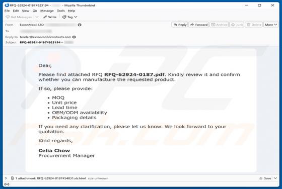 Confirmation Of Request For Quotation (RFQ) golpe de e-mail