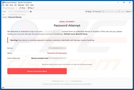 Secure Your Account golpe de e-mail