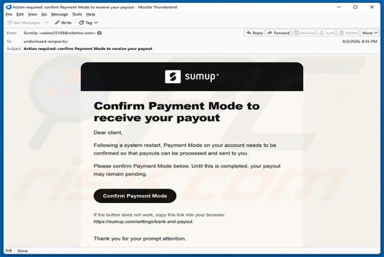 SumUp Payment Mode Confirmation golpe de e-mail