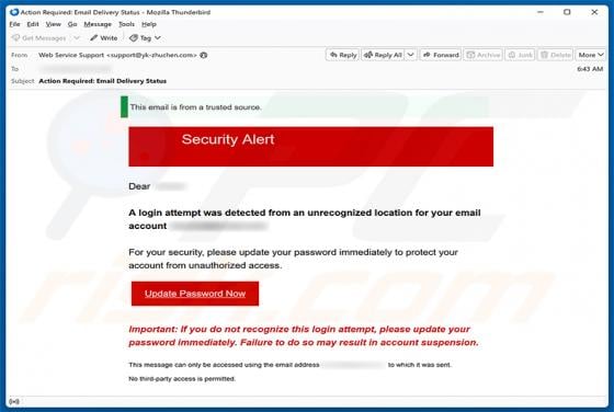 Login Attempt From An Unrecognized Location golpe de e-mail
