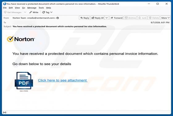 Protected Document Containing Invoice Information golpe de e-mail