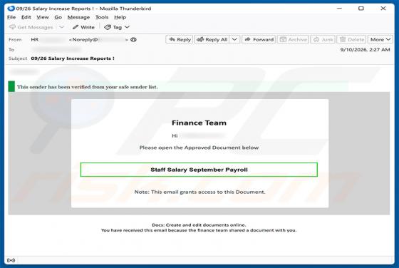 Staff Salary Payroll golpe de e-mail