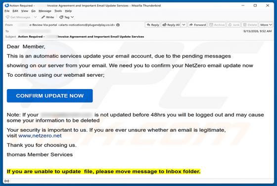 NetZero Email Update golpe
