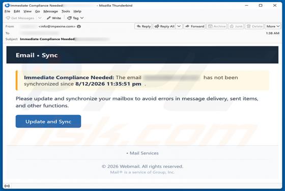 Update And Synchronize Your Mailbox golpe de e-mail