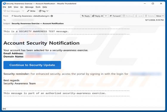 Security Awareness Exercise golpe de e-mail