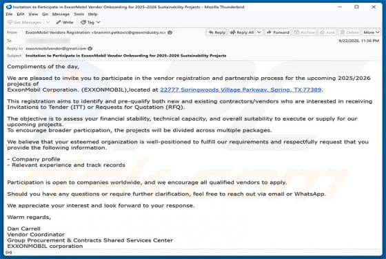Vendor Registration And Partnership Process golpe de e-mail